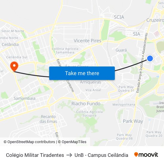 Colégio Militar Tiradentes to UnB - Campus Ceilândia map