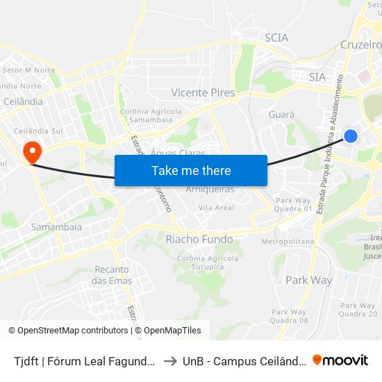Fórum Leal Fagundes to UnB - Campus Ceilândia map