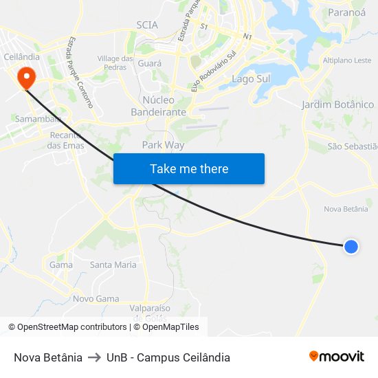 Nova Betânia to UnB - Campus Ceilândia map
