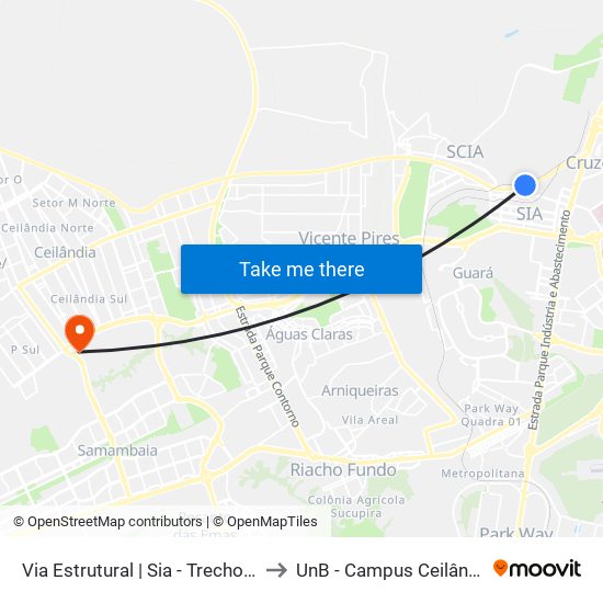 Via Estrutural | Sia - Trecho 17 to UnB - Campus Ceilândia map