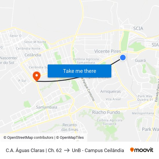 C.A. Águas Claras | Ch. 62 to UnB - Campus Ceilândia map