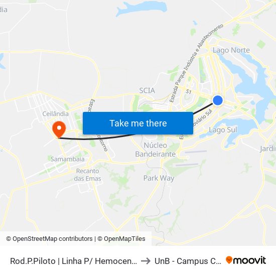 Rod.P.Piloto | Linha P/ Hemocentro (Gratuita) to UnB - Campus Ceilândia map