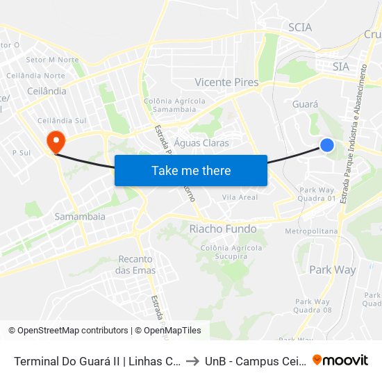 Terminal Do Guará II | Linhas Chegando to UnB - Campus Ceilândia map