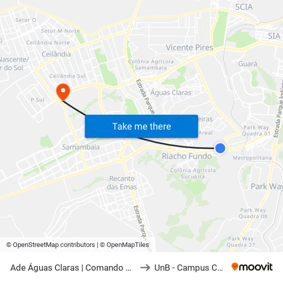 Ade Águas Claras | Comando Auto Peças to UnB - Campus Ceilândia map