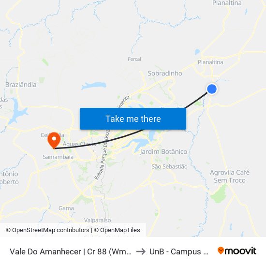 Vale Do Amanhecer | Cr 88 (Wm Manutenção) to UnB - Campus Ceilândia map