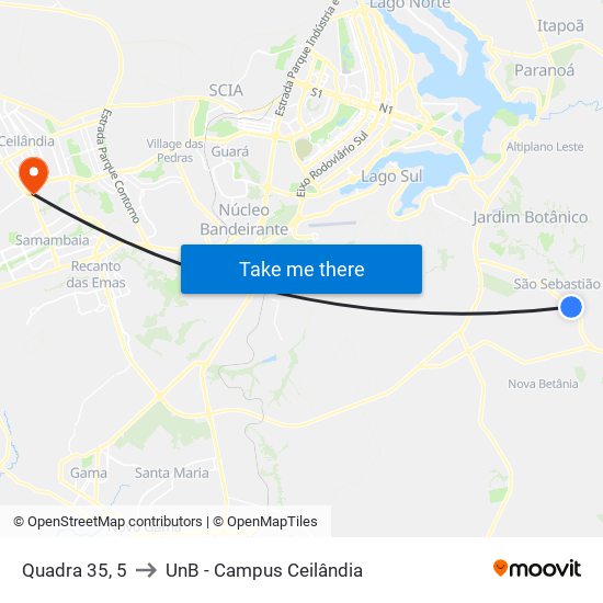 Quadra 35, 5 to UnB - Campus Ceilândia map