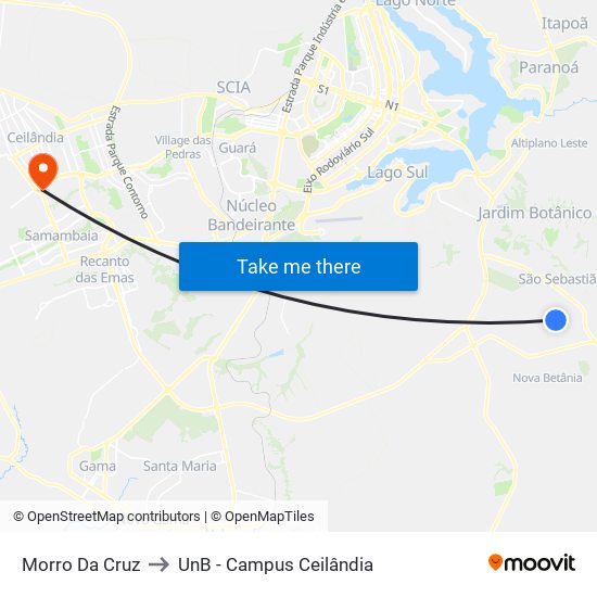 Morro Da Cruz to UnB - Campus Ceilândia map