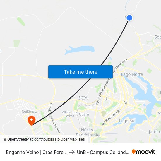 Engenho Velho | Cras Fercal to UnB - Campus Ceilândia map