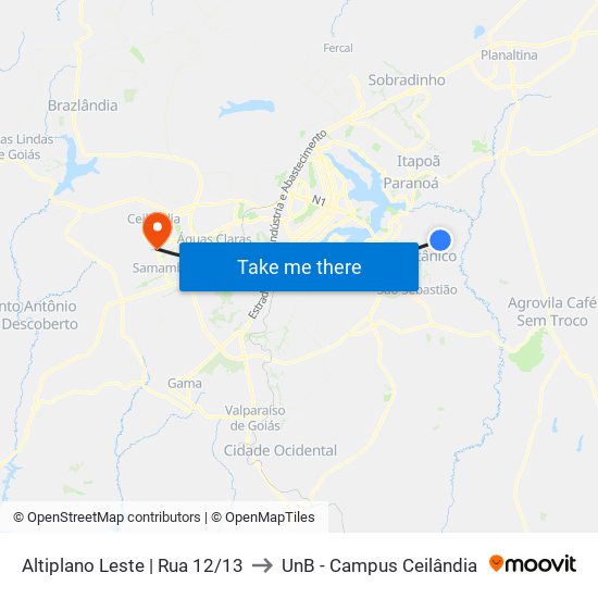 Altiplano Leste | Rua 12/13 to UnB - Campus Ceilândia map