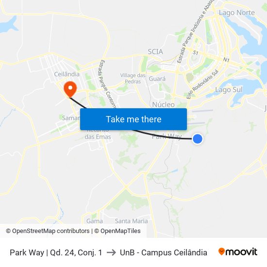 Park Way | Qd. 24, Conj. 1 to UnB - Campus Ceilândia map