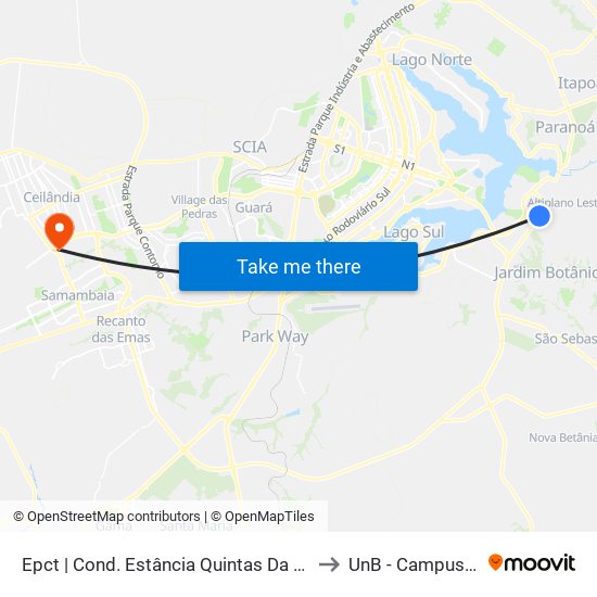 Epct | Cond. Estância Quintas Da Alvorada «Oposto» to UnB - Campus Ceilândia map