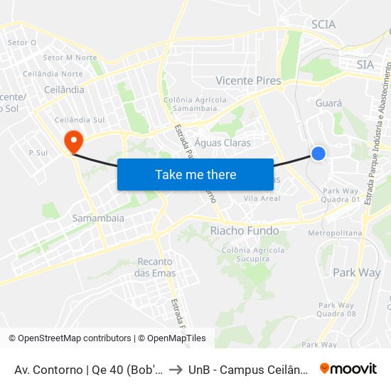 Av. Contorno | Qe 40 (Bob'S) to UnB - Campus Ceilândia map