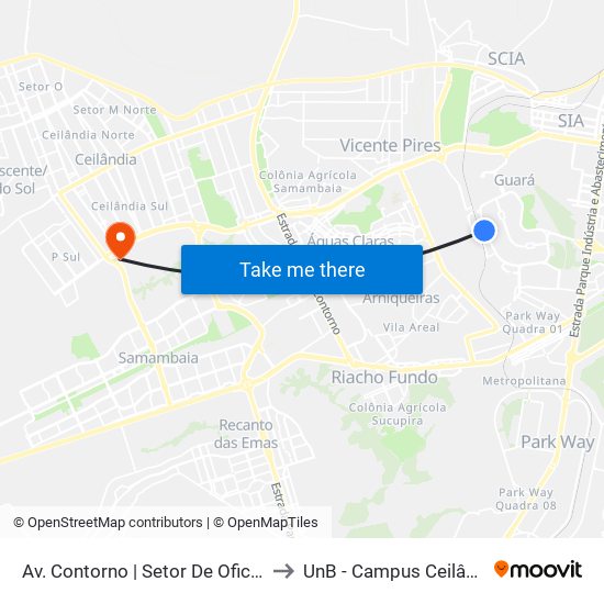 Av. Contorno | Setor De Oficinas to UnB - Campus Ceilândia map