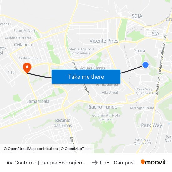 Av. Contorno | Parque Ecológico Ezechias Heringuer to UnB - Campus Ceilândia map