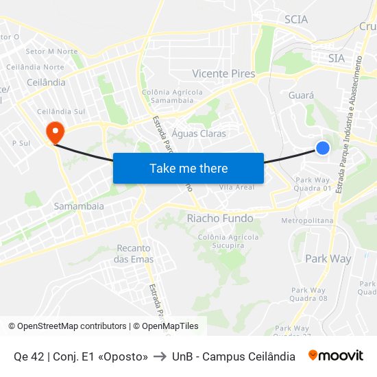 Qe 42 | Conj. E1 «Oposto» to UnB - Campus Ceilândia map