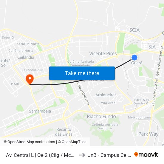 Av. Central l | QE 2 (CILG / McDonald's) to UnB - Campus Ceilândia map