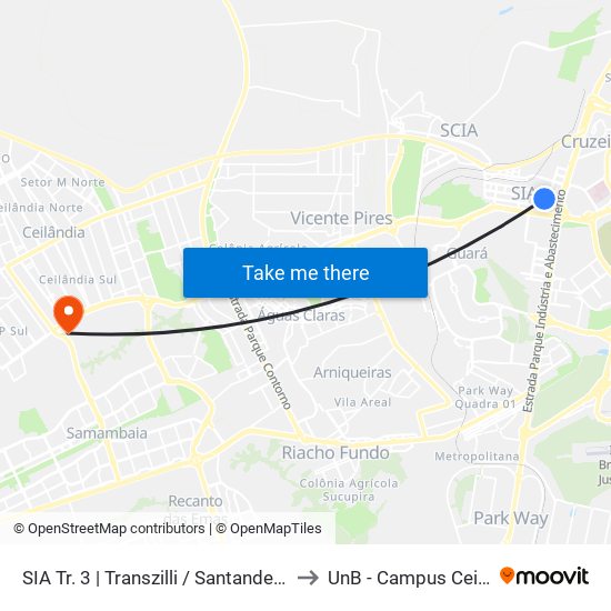SIA Tr. 3 | Transzilli / Santander / Gravia to UnB - Campus Ceilândia map