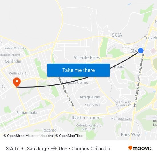 SIA Tr. 3 | São Jorge to UnB - Campus Ceilândia map