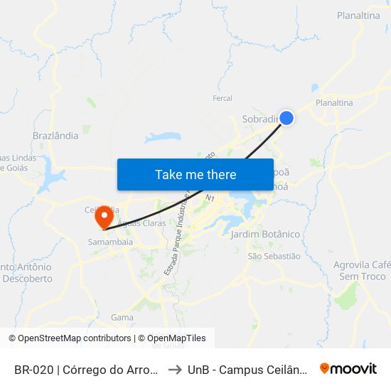 BR-020 | Córrego do Arrozal to UnB - Campus Ceilândia map