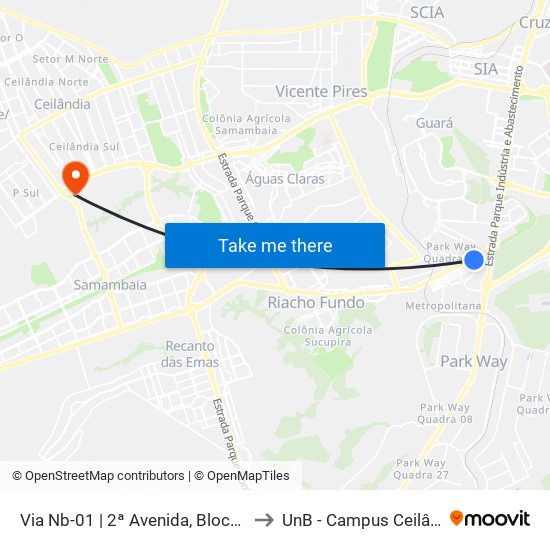 Via Nb-01 | 2ª Avenida, Bloco 320 to UnB - Campus Ceilândia map