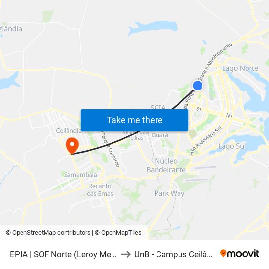 EPIA | SOF Norte (Leroy Merlin) to UnB - Campus Ceilândia map