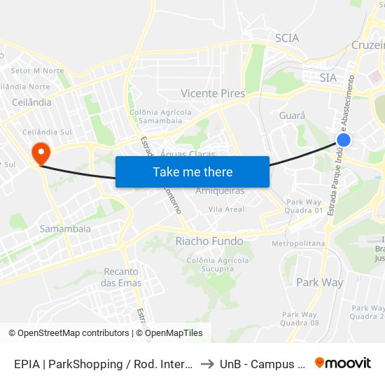 EPIA | ParkShopping / Rod. Interestadual / Assaí to UnB - Campus Ceilândia map