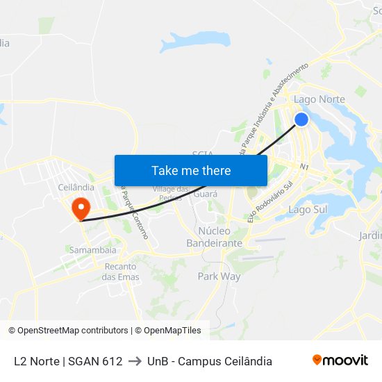 L2 Norte | SGAN 612 to UnB - Campus Ceilândia map