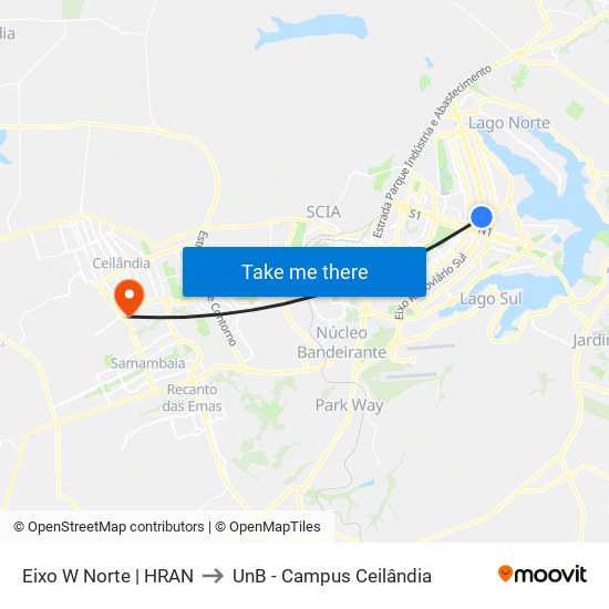 Eixo W Norte | HRAN to UnB - Campus Ceilândia map