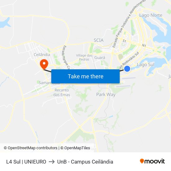 L4 Sul | UNIEURO to UnB - Campus Ceilândia map