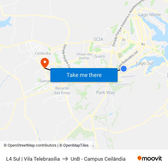 L4 Sul | Vila Telebrasília to UnB - Campus Ceilândia map