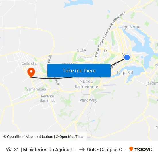 Via S1 | Ministérios da Agricultura / Mulher to UnB - Campus Ceilândia map