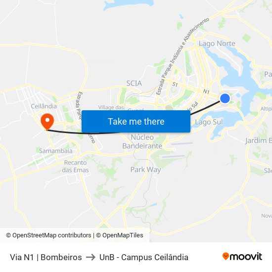 Via N1 | Bombeiros to UnB - Campus Ceilândia map