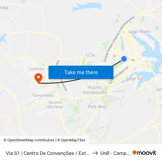 Via S1 | Centro De Convenções / Estádio / Ginásio / Clube Do Choro to UnB - Campus Ceilândia map