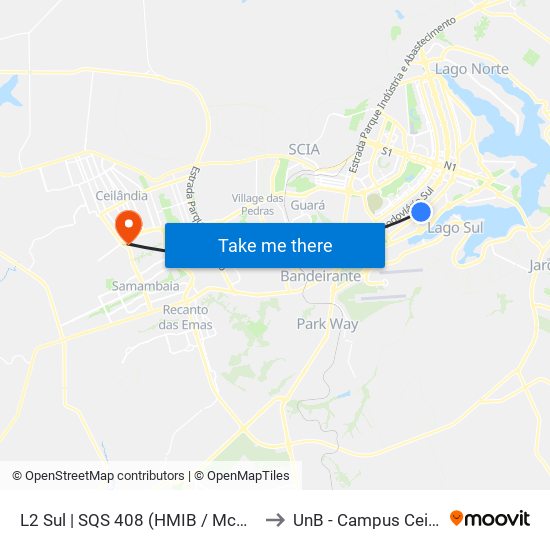 L2 Sul | SQS 408 (HMIB / McDonald's) to UnB - Campus Ceilândia map