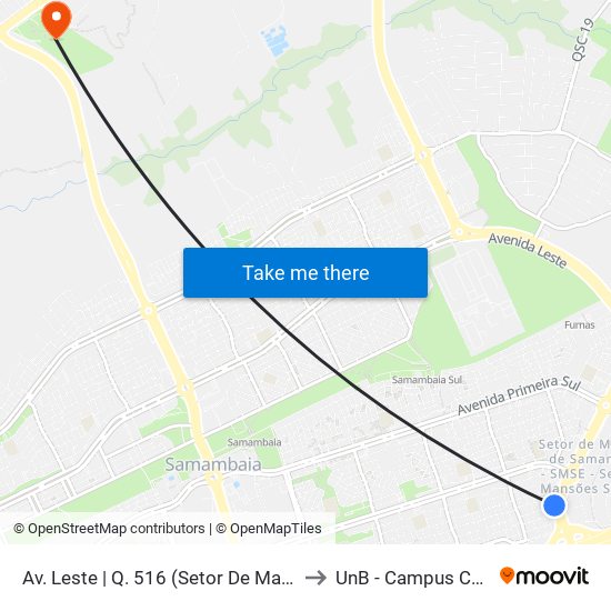 Av. Leste | Q. 516 (Setor De Mansões Q. 5) to UnB - Campus Ceilândia map