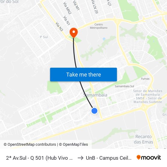 2ª Av.Sul - Q 501 (Hub Vivo Por Ti) to UnB - Campus Ceilândia map