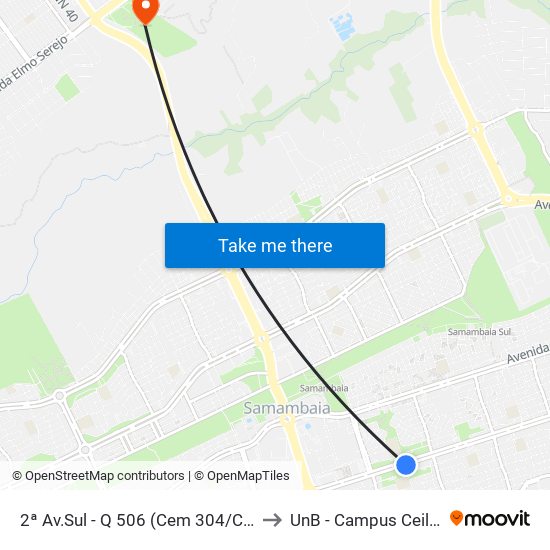 2ª Av.Sul - Q 506 (Cem 304/Cef 504) to UnB - Campus Ceilândia map