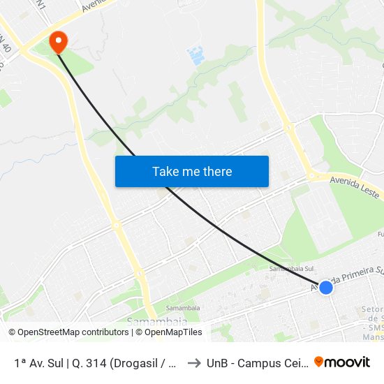 1ª Av. Sul | Q. 314 (Drogasil / Drogafuji) to UnB - Campus Ceilândia map