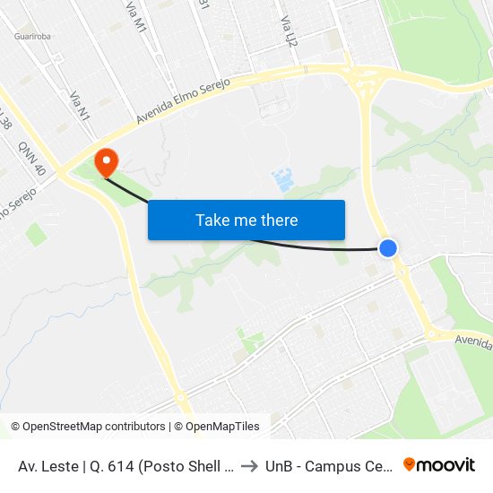 Av. Leste | Q. 614 (Posto Shell / Hrsam) to UnB - Campus Ceilândia map