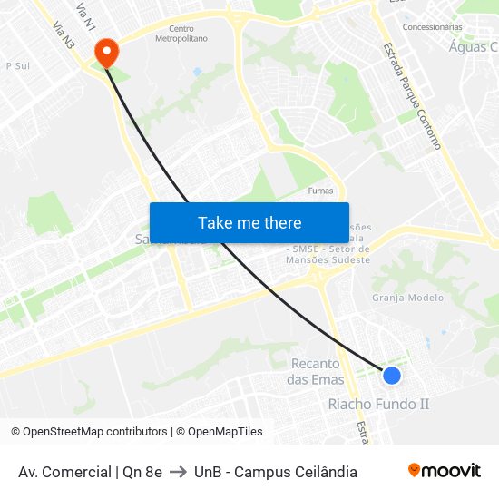 Av. Comercial | Qn 8e to UnB - Campus Ceilândia map