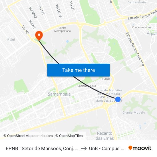 EPNB | Setor de Mansões, Conj. 13 (Passarela) to UnB - Campus Ceilândia map
