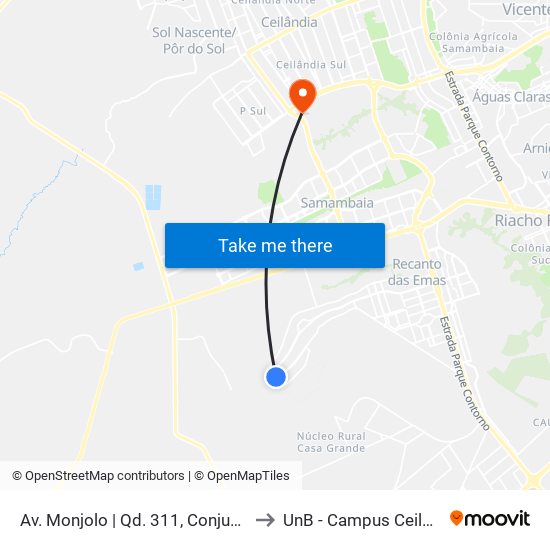 Av. Monjolo | Qd. 311, Conjunto 10 to UnB - Campus Ceilândia map