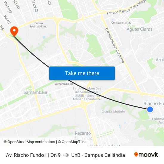 Av. Riacho Fundo I | Qn 9 to UnB - Campus Ceilândia map