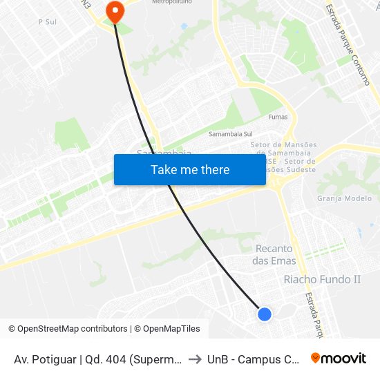 Av. Potiguar | Qd. 404 (Superm. Nacional) to UnB - Campus Ceilândia map