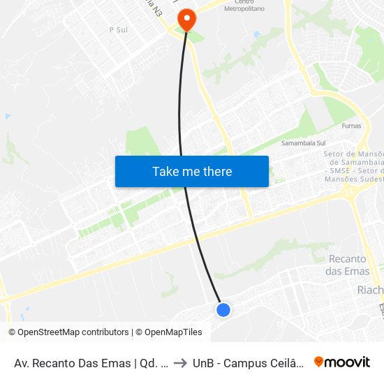 Av. Recanto Das Emas | Qd. 303 to UnB - Campus Ceilândia map