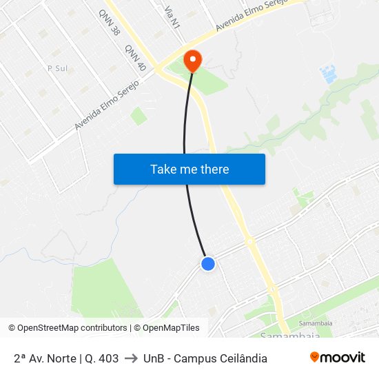 2ª Av. Norte | Q. 403 to UnB - Campus Ceilândia map