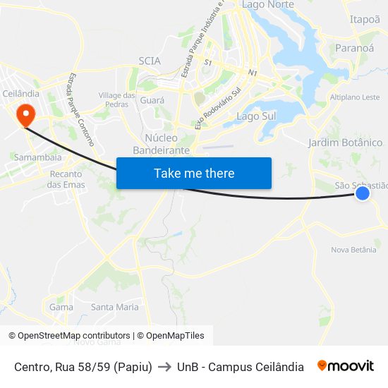 Centro, Rua 58/59 (Papiu) to UnB - Campus Ceilândia map