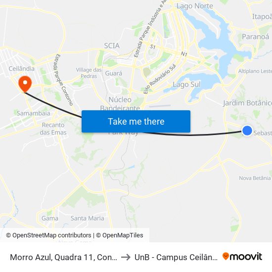 Morro Azul, Quadra 11, Conj. Q to UnB - Campus Ceilândia map