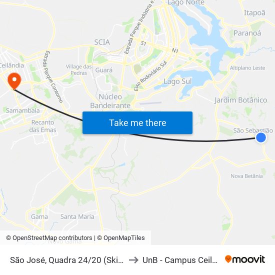 São José, Quadra 24/20 (Skina 14) to UnB - Campus Ceilândia map