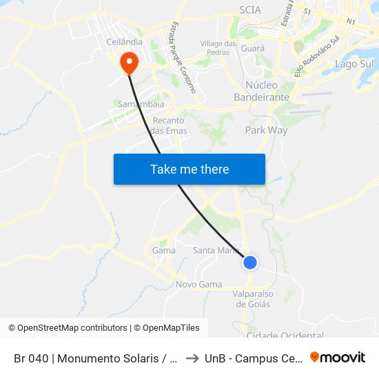 Br 040 | Monumento Solaris / Total Ville to UnB - Campus Ceilândia map